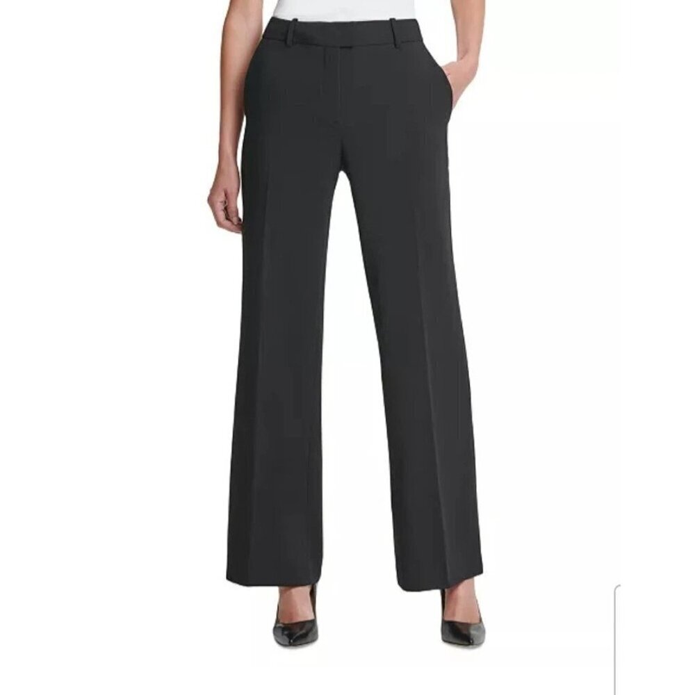 NEW Dkny Women's 16 Black Wide-Leg Pleated Dress Pants Polyester